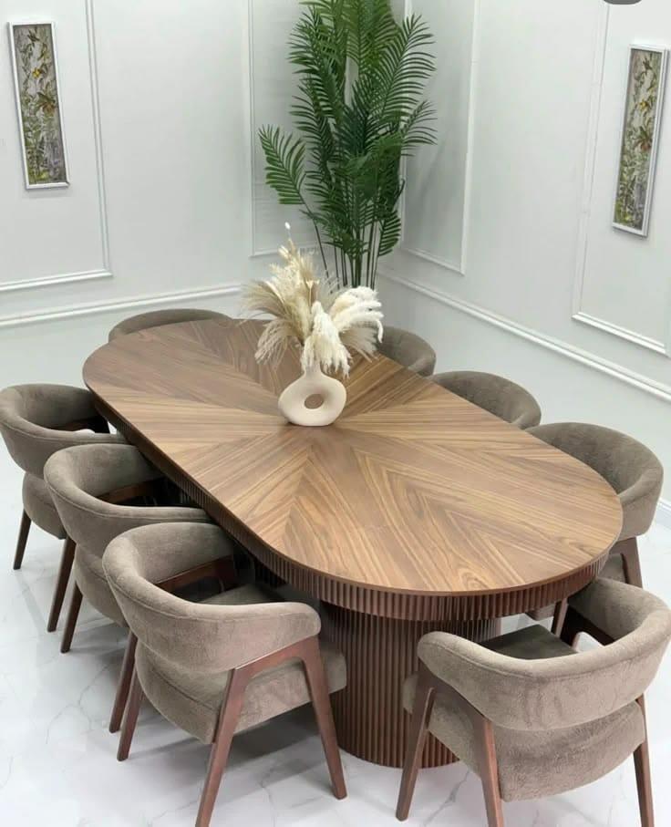 Fluted Walnut Oval Dining Table