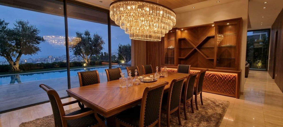 Walnut Dining Set with Display Cabinet