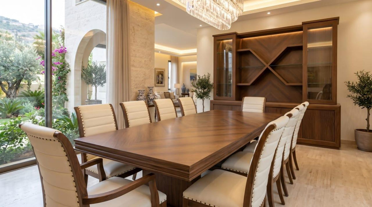 Walnut Dining Set with Display Cabinet