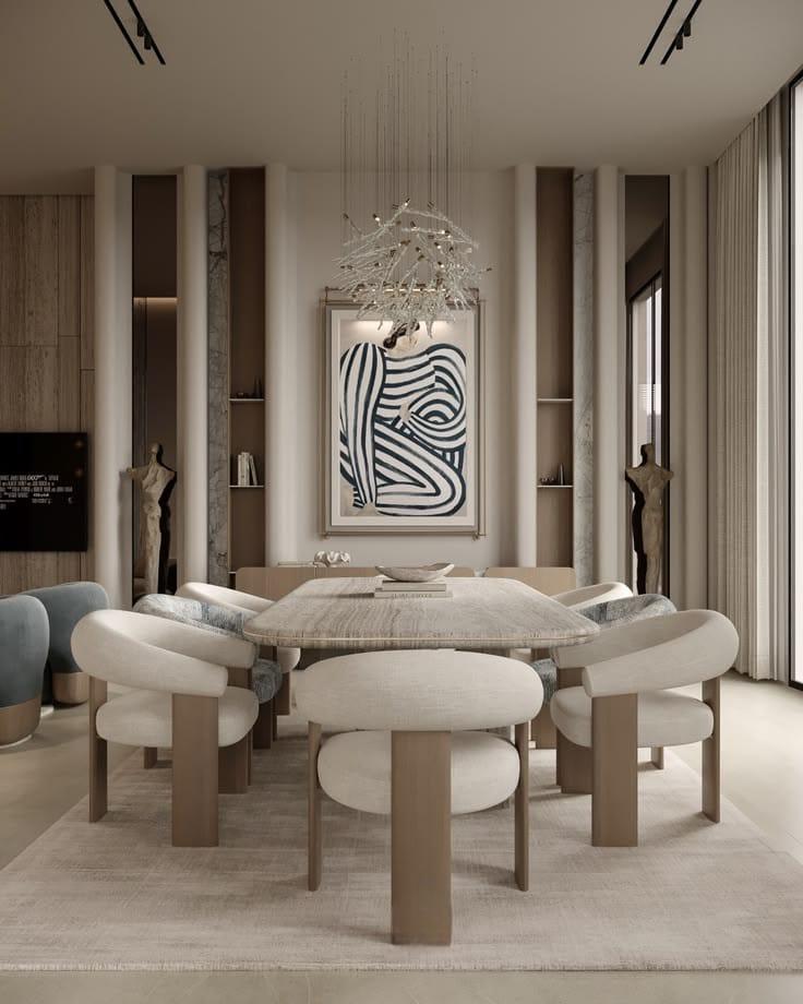 Travertine Dining Set with Curved Chairs