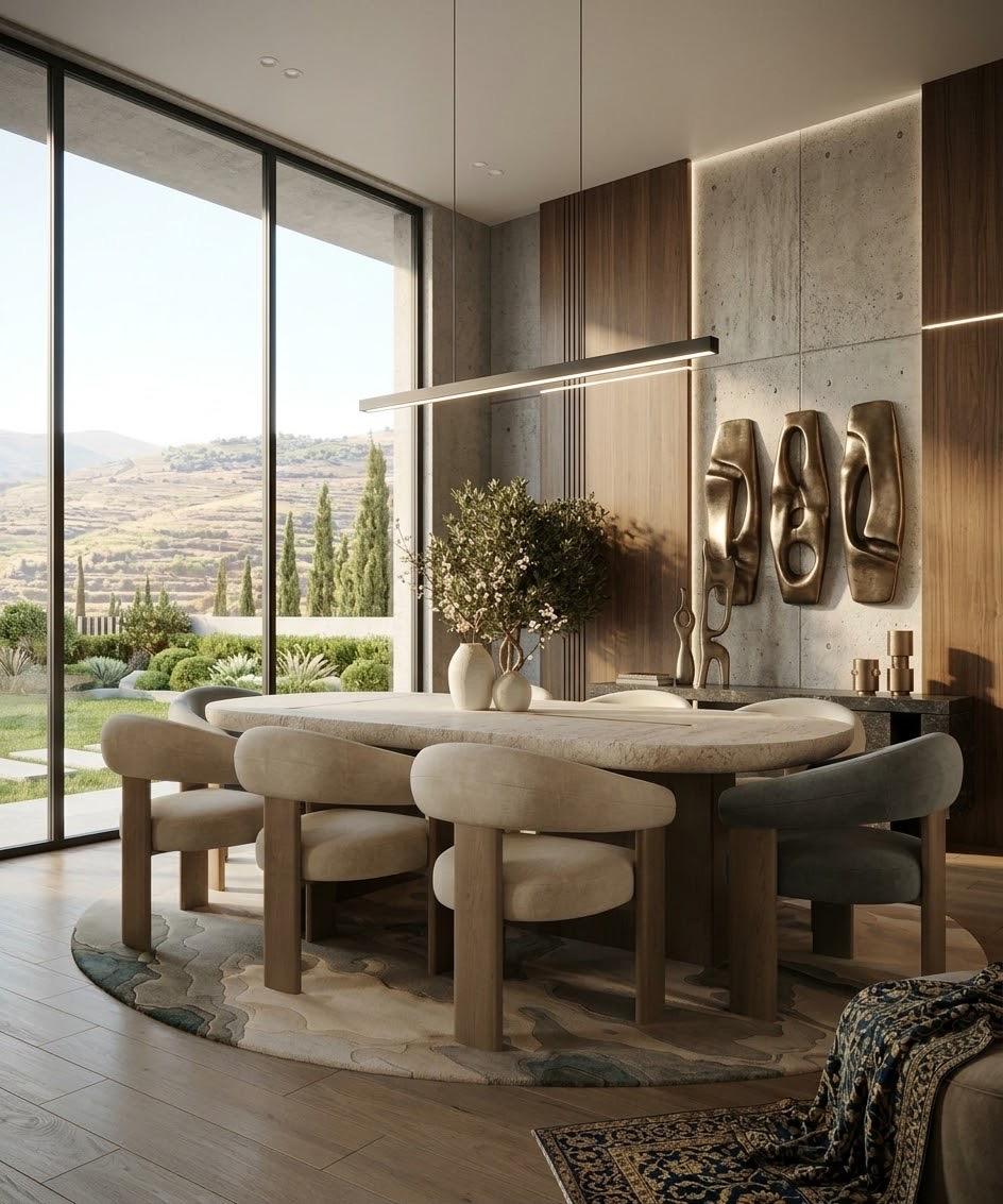 Organic Oval Dining Set, Sculpted Chairs